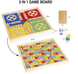Juego de Mesa de <span class=keywords><strong>Ludo</strong></span> de Madera Personalizado de 12 Pulgadas y Serpientes y Escaleras 2 en 1 Reversible Clásico para Adultos, Tablero de Parcheesi con Dados y Fichas - Product Image 3