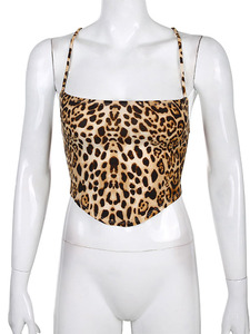 Tops con estampado de leopardo para mujer, ropa sexy sin espalda para fiesta, bralette sin mangas con cordones cruzados, top corto, ropa de calle de verano - Product Image 2