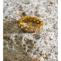 JINYOU 8509 Größe 678 Romantisches Wellendesign Offener Ring PVD Goldplattierter Edelstahl Vollbesetzt mit Kubischem Zirkonia Herzring