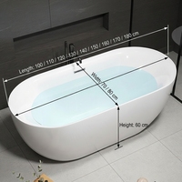Baignoire ovale autoportante contemporaine en acrylique avec robinetterie de douche et drain central – Vente directe usine