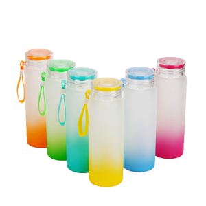 Vaso de agua ligero de vidrio para estudiantes, 500 ml, acabado mate degradado, mini, con cordón a juego y tapa. - Product Image 5