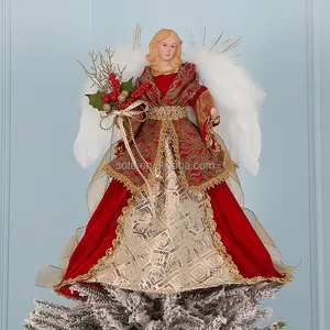 SOTE Hot Selling 16'' Xmas Angel Red Tree Topper Festival Decoration Novelty Christmas Angel Desktop Ornaments With Sequins