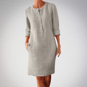 Nouvelle <span class=keywords><strong>robe</strong></span> populaire de printemps <span class=keywords><strong>grande</strong></span> <span class=keywords><strong>taille</strong></span> en lin à col rond et manches longues - Product Image 2