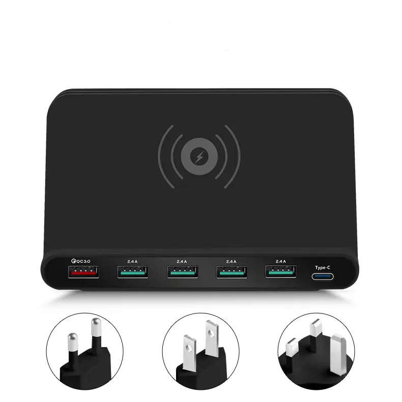 New arrival fast charge qc 3.0 multi usb ports qi wireless charger 6 ports family charging station
