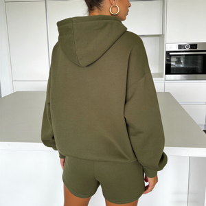 Conjunto de Sudadera con Capucha y Pantalones Cortos Extra Grandes para Mujer, Nueva Llegada 2026, Bajo Costo, Logotipo Personalizado, Felpa de Algodón, 2 Piezas, Ropa Informal, Estilo Urbano - Product Image 3