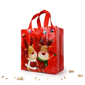 Groothandel Promotionele Prijzen Recyclebaar Custom Logo Gedrukt Kruidenier Ultrasone Vrolijk Kerstfeest Non Woven Tas