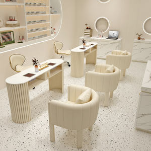 Juego de Mesa y Silla de Manicura Estilo Crema para Salón Comercial, Mueble de Almacenamiento para Salón de Uñas, Decoración para Salón de Uñas, Mesa de Manicura con Luz - Product Image 1