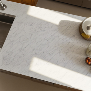 Bán buôn tùy chỉnh sang trọng tay đánh bóng calacatta trắng lớn slab nhân tạo thạch anh tấm bảng Top Countertop bếp đảo Top - Product Image 4