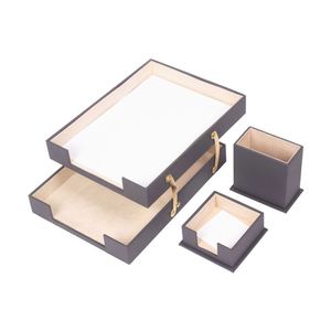 Accesorios Esenciales de Oficina, Juego de Escritorio Triple con Portalápices, Dos Estantes para Papel, Portapapeles - Product Image 1