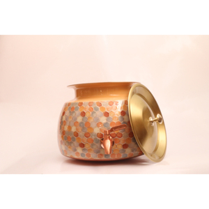 หม้อ handi ทำจากทองแดง11L พร้อมฝาปิดทองเหลือง3D ดีไซน์เนอร์เคลือบทองด้วยมือ - Product Image 1