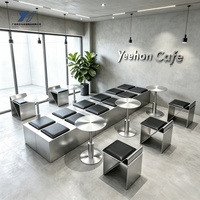 Yeehon – Bancs longs industriels modernes en acier inoxydable, tables hautes de salle à manger, panneaux avec coussin noir, écologiques, pour salon