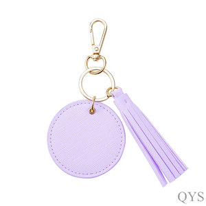 QYS Personalized Logo Round <b>Leather</b> Keychain with Tassel Custom <b>Key</b> Ring Promotional Gift - Product Image 5