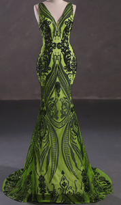 Robe de soirée sexy européenne américaine à col en V avec paillettes, sans manches, robe de bal, robe de soirée, taille empire, silhouette sirène, longueur au sol - Product Image 2