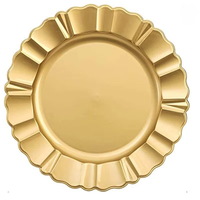 Piring Sajian Berpinggir Beralur Emas Kustom 13 Inci, Piring Makan Plastik Berpinggir Timbul untuk Pesta Pernikahan