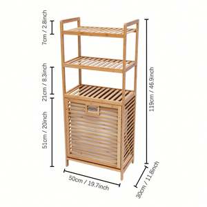 Bamboo Freestanding <b>Laundry</b> Hamper Basket with 3 Tier Storage Shelves Rack <b>Stand</b> - Product Image 6