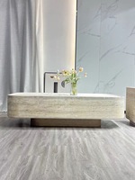Table basse rectangulaire en travertin beige, pierre naturelle traditionnelle