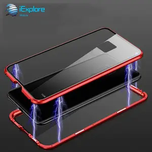 IExplore फ्लैट स्क्रीन डबल पक्षों के लिए टेम्पर्ड ग्लास रोम्बस चुंबक मामले एल्यूमिनियम फ्रेम फोन के मामले में Huawei मेट 20 प्रो