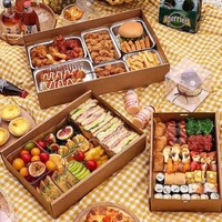 Boîte en papier kraft épais de qualité supérieure avec fenêtre, pelliculage mat, écologique, portable, logo personnalisé, gaufrage alimentaire, pique-nique en plein air, camping