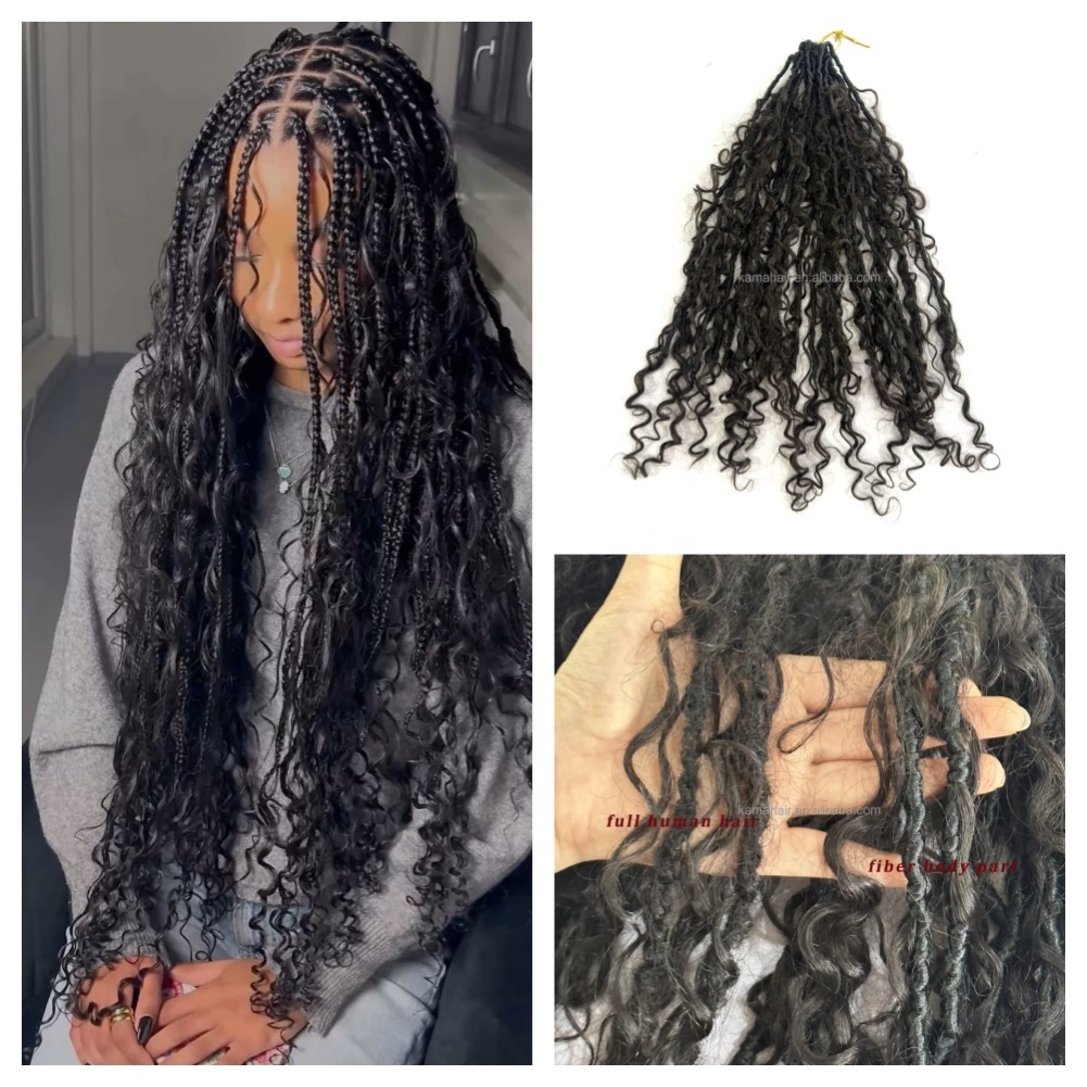 Vast Hair Official - KAMA Wholesale Human Hair+synthetic Loc 0.6cm Crochet Braiding Hair Extensions Soft Curly Faux Boho Goddess River Locs