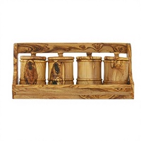 Ensemble de pots en bois d'olivier écologiques de style campagnard avec support en carton pour le rangement des épices de cuisine