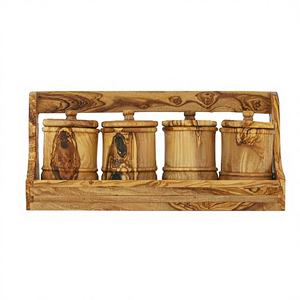 Juego de Recipientes de Madera de Olivo Ecológicos Estilo Rústico con Soporte en Cartón para Almacenamiento de Especias de Cocina - Product Image 1