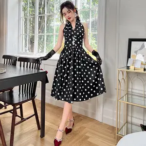 French halter dress female summer sexy waisted seaside holiday stunning Polka dot chic sweet and spicy 5754