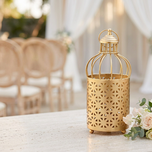 Ramadan Home Decorations Modern Handmade Durable Iron Moroccan Crown Shape <b>Gold</b> Candle <b>Lantern</b> - Product Image 1
