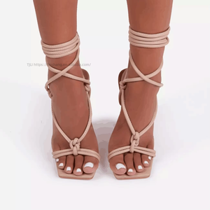 New Design Fashion Trend Summer High Heel Lace up Strap <b>Sandals</b> Women and Ladies Plus Size for Ladies Shoes - Product Image 3