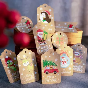 48/50Pcs Frohe Weihnachten Kraft papier Tags DIY handgemachte Geschenk Geschenk papier Etiketten Santa Claus Hang Tag Ornamente Neujahr Dekor