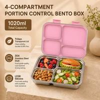 Boîte à lunch bento en acier inoxydable sans BPA, 4 compartiments, couvercle amovible, compatible micro-ondes, préservation de la fraîcheur pour les nouveau-nés et les enfants