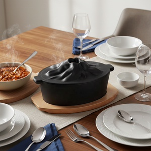 Poêle à steak <span class=keywords><strong>en</strong></span> <span class=keywords><strong>fonte</strong></span> épaissie, casserole volcanique avec couvercle, deux poignées latérales, pour usage domestique et commercial, compatible avec les cuisinières à gaz et à induction - Product Image 4