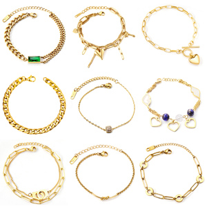 OEM Cá Nhân Phụ Nữ Mens Không Thấm Nước Zirconia Trái Tim <span class=keywords><strong>Bangles</strong></span> 18K Vàng Lated Thép Không Gỉ Cuba Chuỗi Vòng Đeo Tay Cho Phụ Nữ - Product Image 3