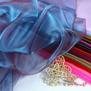Dua Warna Gradien Lazer Sutra Berkilau Organza Kain Desainer Siswa Gaun Malam Pernikahan Boneka Kain DIY