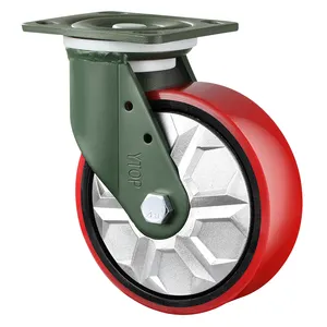 YTOP 8inch 200mm Red PU/PVC Heavy Duty Caster Wheel Swivel Locking Casters With Double Double Brake