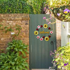 Oniya Colorful Metal Flower Botanical Garden o Home Wall Hanging Welcome Door Sign con flor e insectos - Product Image 5