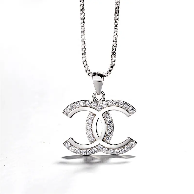 Joyería fina de moda promocional Popular 925 collar de plata esterlina Cz letra Cc para niña