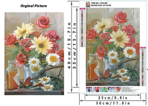Kit <span class=keywords><strong>de</strong></span> pintura <span class=keywords><strong>de</strong></span> Arte <span class=keywords><strong>de</strong></span> tela impresa <span class=keywords><strong>con</strong></span> puntos <span class=keywords><strong>de</strong></span> diamante, decoración <span class=keywords><strong>de</strong></span> pared clásica <span class=keywords><strong>con</strong></span> <span class=keywords><strong>flores</strong></span> en jarrón, taladro completo, arte <span class=keywords><strong>de</strong></span> diamante - Product Image 2