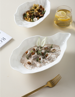 Originele oester-schelpvormige ondiepe keramische schaal voor thuis, café, afternoon tea, fruit, snacks, desserts, dagelijkse porties en tafeldecoratie