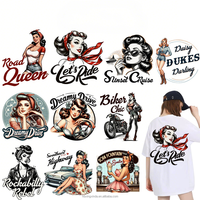 Transferts thermiques DTF Vintage Pin-Up Girl - Designs de posters rétro personnalisés, Alphabet, Fleurs, Couleurs personnalisées pour T-shirts, sweats à capuche et vêtements