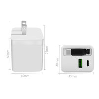 Cargador Rápido de 45W con Cable Retráctil, Enchufe Plegable, Puertos USB-C y USB, Carga PD3.0 para Reloj Inteligente, Auriculares y Teléfono Móvil