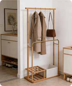 Porte-vêtements en bambou de haute qualité, grande taille, couleur <span class=keywords><strong>beige</strong></span>, supports à vêtements, étagères à chaussures, fournisseur en gros, meubles pour chambre à coucher et salon - Product Image 4
