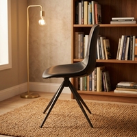 Chaise de salle à manger personnalisable pour la maison, dossier incurvé, revêtement en cuir PU noir, pieds en métal à quatre branches, chaise d'appoint pour meubles d'intérieur