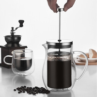 Cafetière à piston en verre borosilicate à double paroi transparente pour les amateurs de café, 350 ml, 600 ml, filtre en acier inoxydable