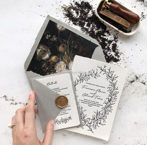 Thanh lịch letterpress lời mời đám cưới và mù letterpress bông Thiệp mời tùy chỉnh thiệp chúc mừng - Product Image 1