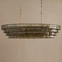 Lustre en verre ovale fait main de 65 pouces, style américain rétro, 4 couches, verre fumé, laiton, pour grand salon, table à manger