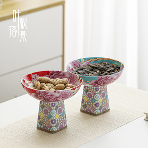 Assiette à fruits en céramique émaillée, motif pivoine, ronde, en porcelaine, pour les collations de fête, les fruits secs, le service du thé - Product Image 1