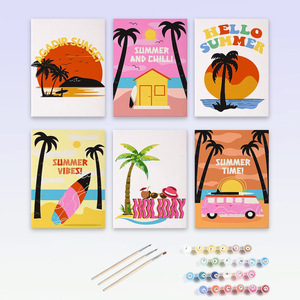 Songwoo - Kit de Pintura por Números de Lienzo para Verano y Playa, 6 Piezas, Palmera Tropical, Tabla de Surf, Camioneta - Product Image 2