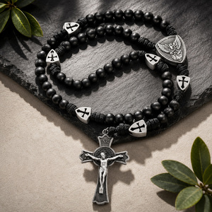 Chapelet Catholique en Bois avec <span class=keywords><strong>Croix</strong></span> de Jésus et Pendentif Saint, Bronze Antique, pour Pâques et Église - Product Image 6