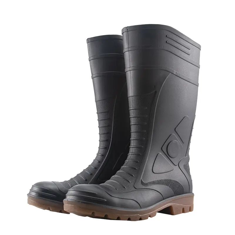 Asit ve alkali koruma ayakkabıları PVC yüksek çelik kafa anti-smashing anti-skid su geçirmez aşınmaya dayanıklı güvenlik yağmur çizmeleri