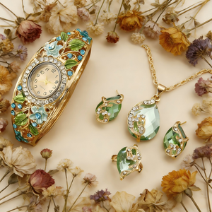 LP46 Elegante Set di Gioielli da Donna in Stile Retrò con Orologio, Collana e Orecchini, Set di 4 Pezzi in Lega con Orologio al Quarzo, Regalo di Lusso per Signore - Product Image 2